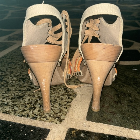 Stella McCartney Brown Multi Fabric Platform Ankle Tie Sandals Size 39 - Picture 6 of 9